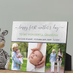 Grandma First Mothers Day - 3 Photo Personalised Plaque<br><div class="desc">First Mother's Day for Grandma (editable). Create your own photo plaque using 3 of your favourite photos. The template is set up for you to personalise all of the wording, which currently reads "happy first mother's day to my wonderful Grandma [baby name · date of birth · birth weight]". The...</div>