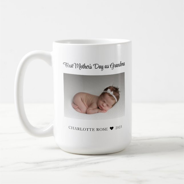 Grandma First Mothers Day New Baby Photo Coffee Mug (Left)