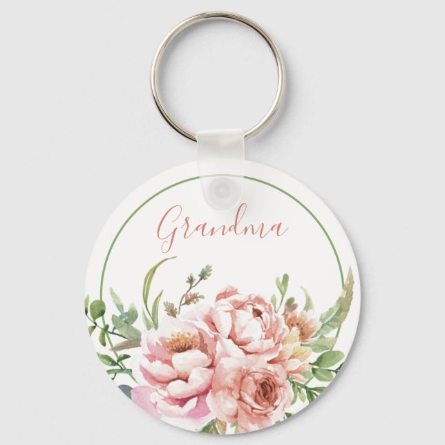 Grandma Floral Personalised Keychain | Editable (Front)