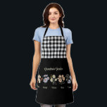 Grandma Flower Garden Custom 5 Name Vintage Floral Apron<br><div class="desc">This Grandma's Garden Flower and Grandkids Name custom design is a delightful blend of vintage charm and personalised warmth. It is the perfect addition to any grandmother's haven, bringing the beauty of a botanical garden right into her home. Featuring a stunning vintage flower illustration that captures the essence of grandma's...</div>