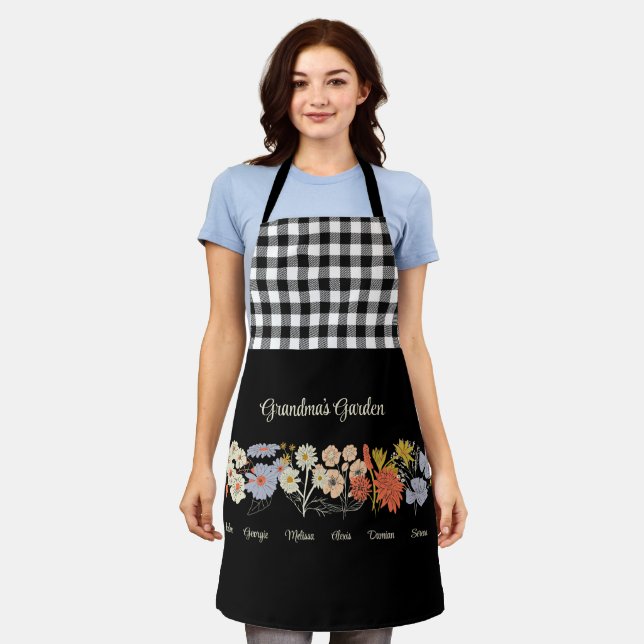Grandma Flower Garden Custom 6 Name Vintage Floral Apron (Worn)