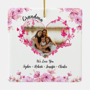 Grandma flower heart   Grandkids Names & Photo Ceramic Ornament