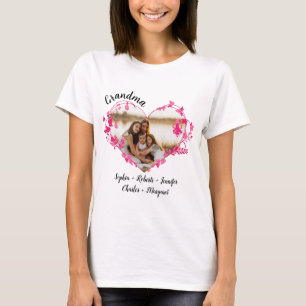 Grandma flower heart With Grandkids Names & Photo T-Shirt