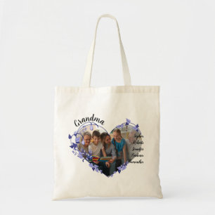 Grandma flower heart With Grandkids Names & Photo Tote Bag