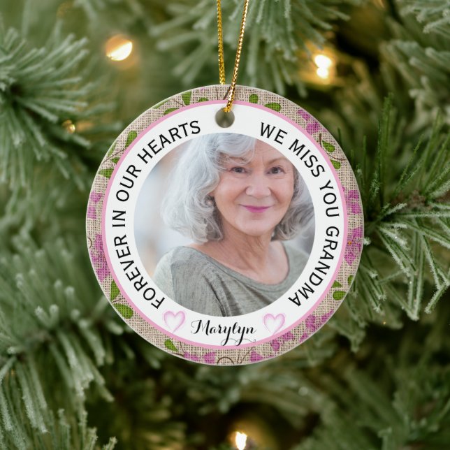 Grandma Forever in Our Hearts Floral Ceramic Tree Decoration (Tree)