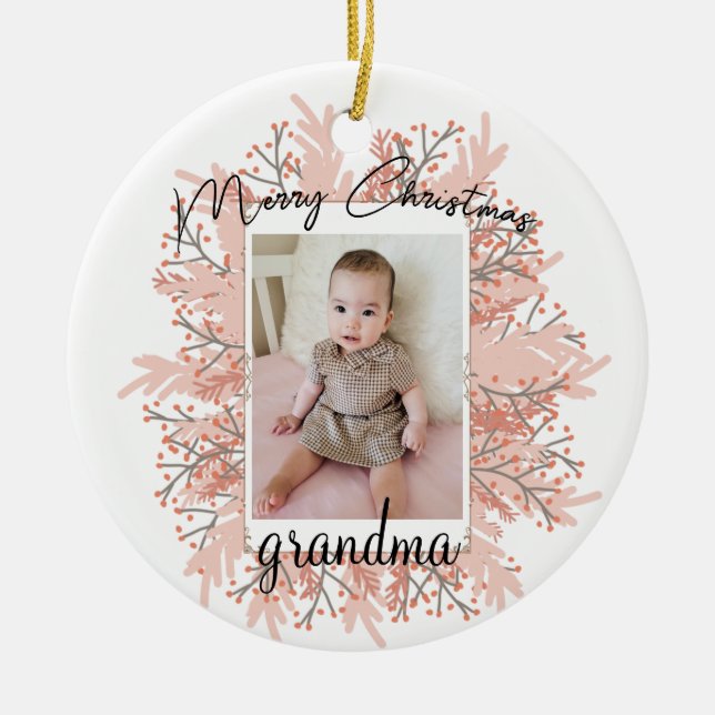 Grandma From Grandkid Christmas Photo  Ceramic Tree Decoration (Front)