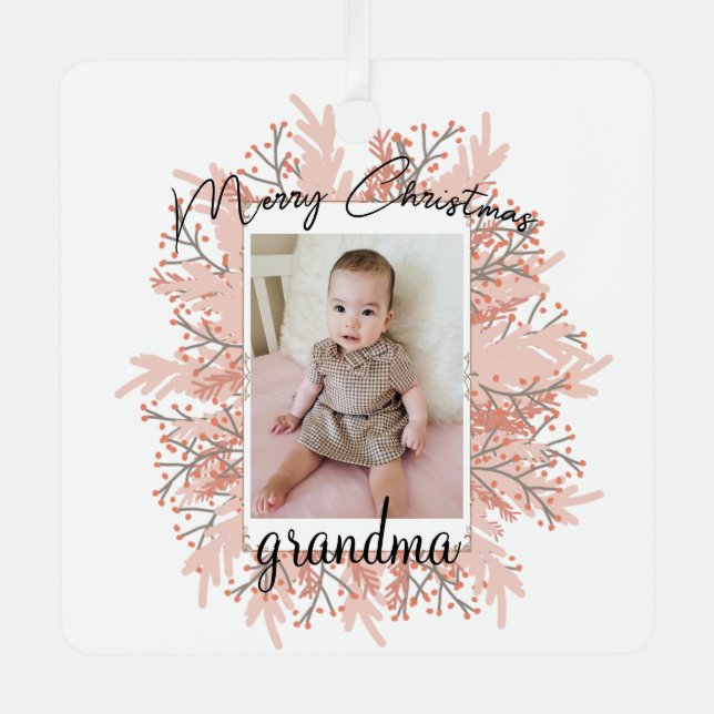 Grandma From Grandkid Christmas Photo Metal Tree Decoration (Front)