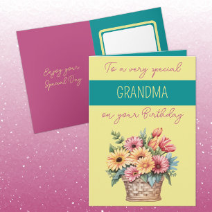 Grandma gerbera yellow turquoise birthday card