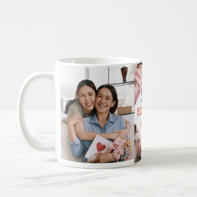 Grandma gift 2 photo pink girly watercolour floral coffee mug (Left)