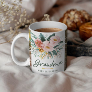 Grandma gift 2 photo pink girly watercolour floral coffee mug