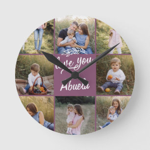 Grandma gift 8 photo family simple round clock
