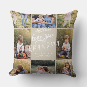 Grandma gift 8 photo grandchild simple typography cushion