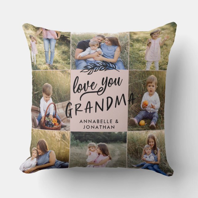 Grandma gift 8 photo grandchild simple typography  cushion (Front)