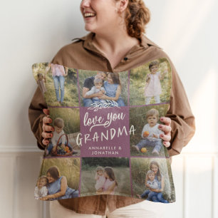 Grandma gift 8 photo grandchild simple typography cushion