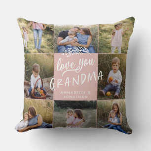 Grandma gift 8 photo grandchild simple typography cushion