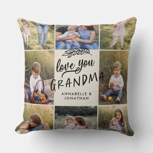 Grandma gift 8 photo grandchild simple typography cushion (Front)