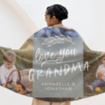 Grandma gift 8 photo grandchild simple typography fleece blanket<br><div class="desc">Grandma gift 8 photo grandchild. Modern simple graphic typography dusty blue design</div>