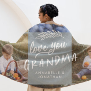 Grandma gift 8 photo grandchild simple typography fleece blanket