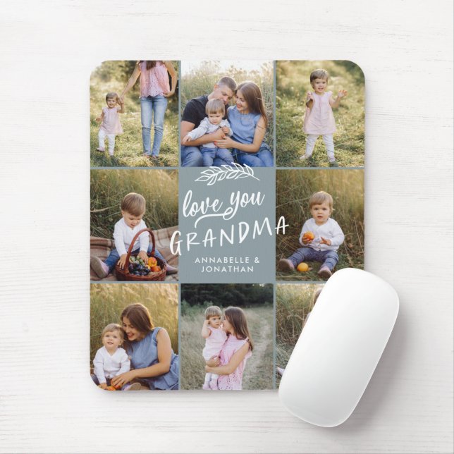 Grandma gift 8 photo grandchild simple typography mouse mat (With Mouse)