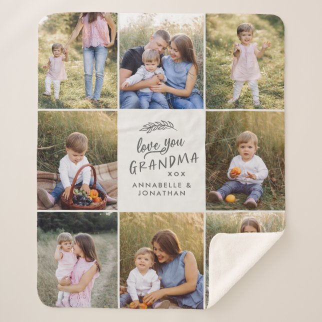 Grandma gift 8 photo grandchild simple typography  sherpa blanket (Front)