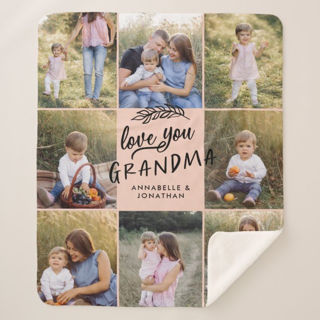 Grandma gift 8 photo grandchild simple typography  sherpa blanket (Front)