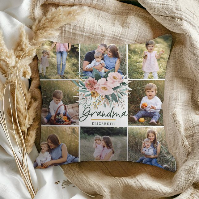 Grandma gift 8 photo pink girly beautiful floral cushion (Creator Uploaded)