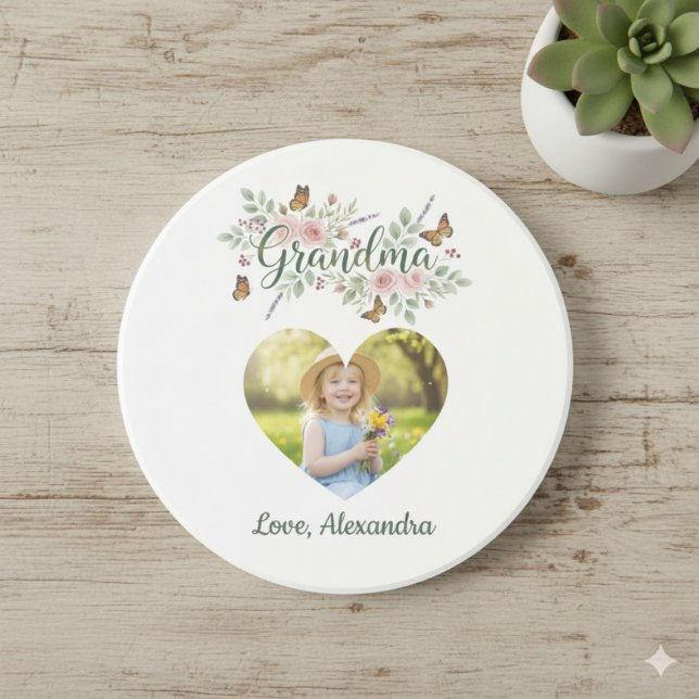 Grandma Gift Coaster - Floral Photo (Grandma photo drink coaster)