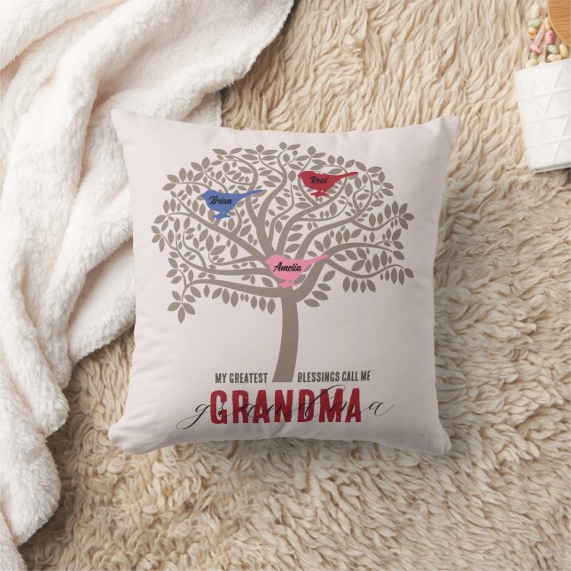 Grandma Gift from Grandchildren 3 birds tree Cushion (Blanket)