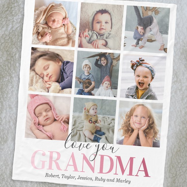 Grandma Gift | Love You Photo Collage Fleece Blanket (Creator Uploaded)
