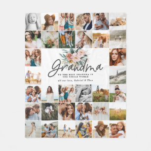 Grandma gift multi photo beautiful floral fleece blanket