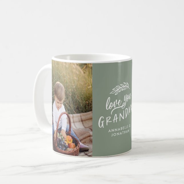 Grandma gift photo grandchild simple typography coffee mug (Front Left)