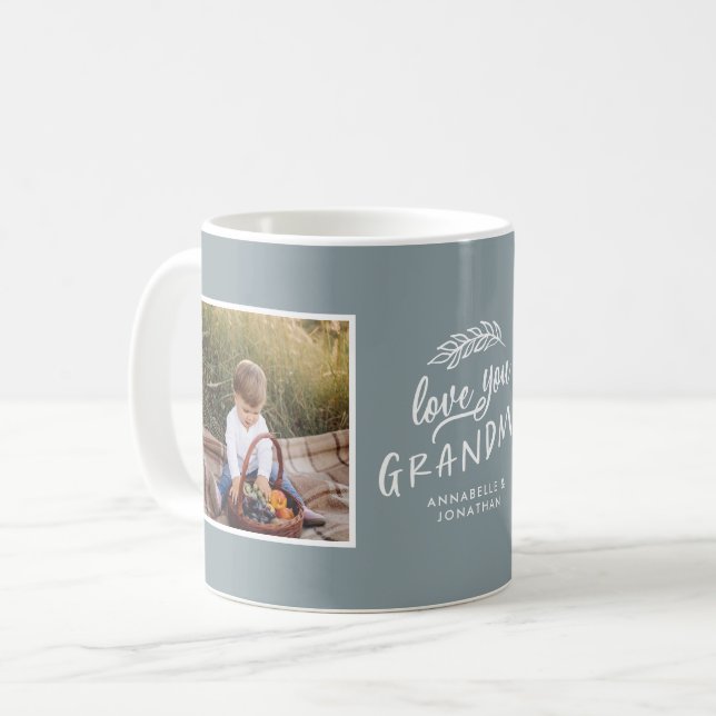 Grandma gift photo grandchild simple typography coffee mug (Front Left)