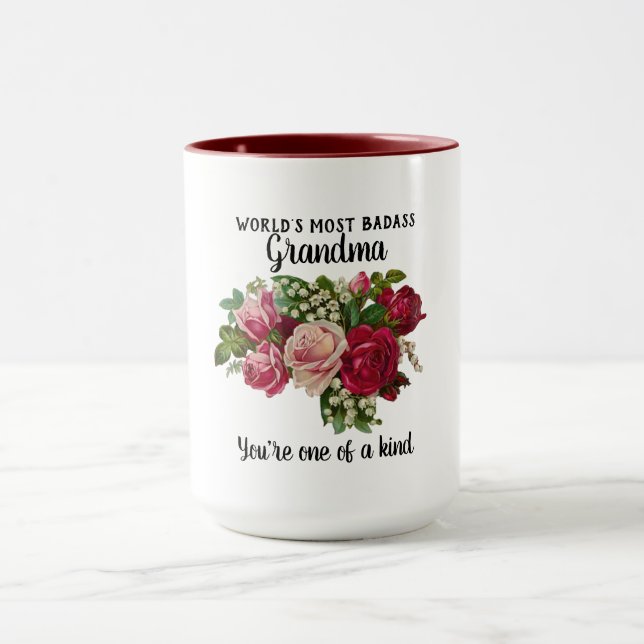 Grandma Gifts - Badass One of a Kind - Floral Mug (Center)