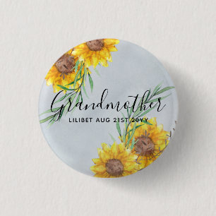 GRANDMA Gifts - Sunflower Themed Personalised 3 Cm Round Badge
