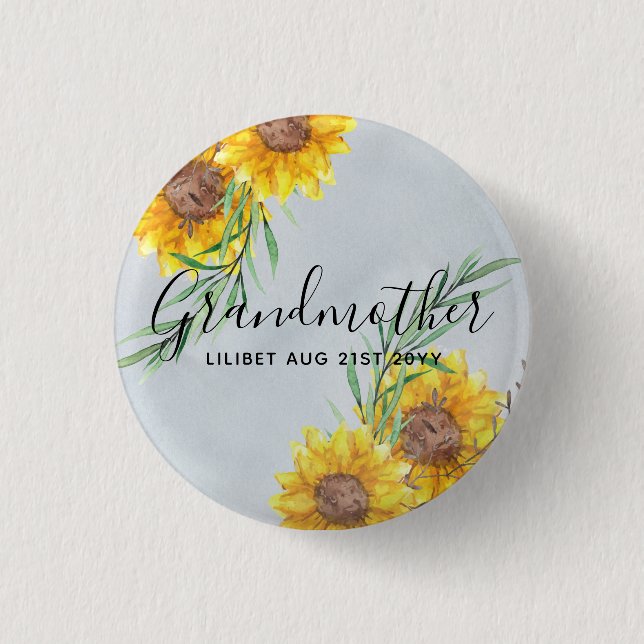 GRANDMA Gifts - Sunflower Themed Personalised 3 Cm Round Badge (Front)
