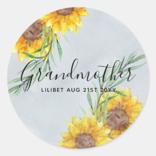 GRANDMA Gifts - Sunflower Themed Personalised Classic Round Sticker