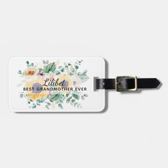GRANDMA Gifts - Sunflower Themed Personalised Luggage Tag (Front Horizontal)