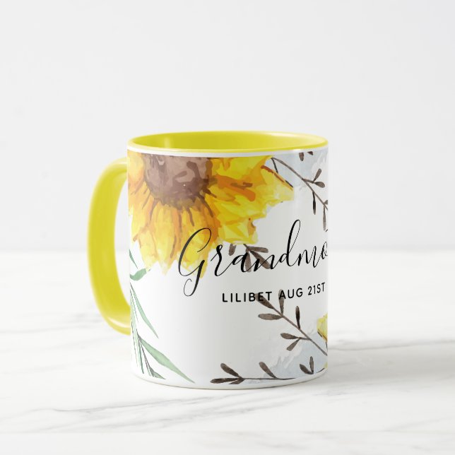 GRANDMA Gifts - Sunflower Themed Personalised Mug (Front Left)