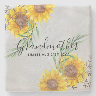 GRANDMA Gifts - Sunflower Themed Personalised Stone Coaster
