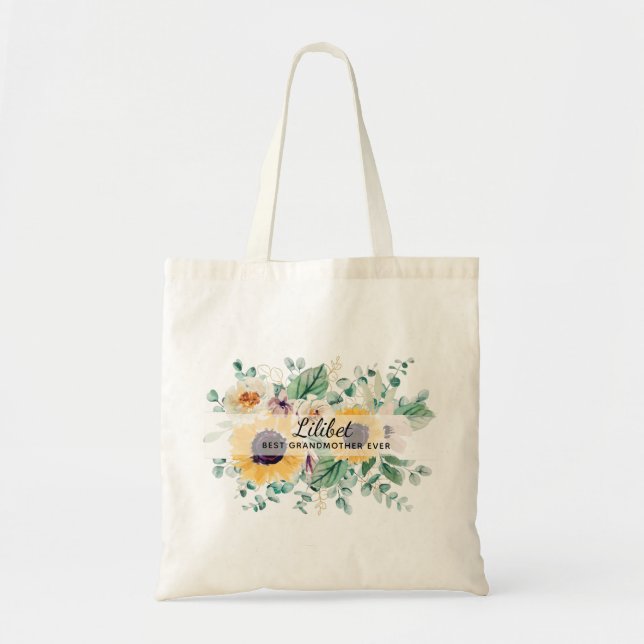 GRANDMA Gifts - Sunflower Themed Personalised Tote Bag (Front)
