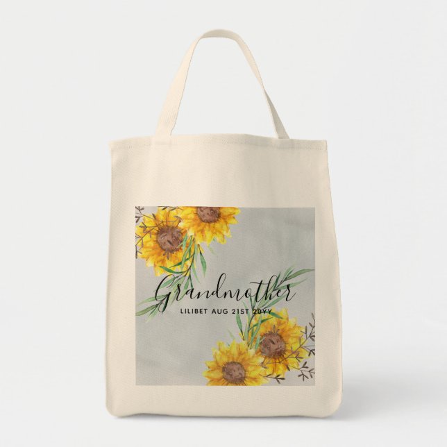 GRANDMA Gifts - Sunflower Themed Personalised Tote Bag (Front)