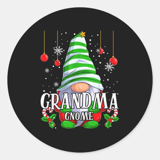 Grandma Gnome Christmas Pajamas Matching Family Gr Classic Round Sticker (Front)