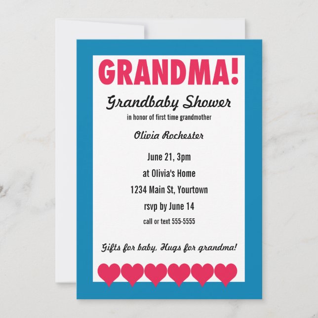 Grandma! Grandbaby Shower with hearts Invitation (Front)