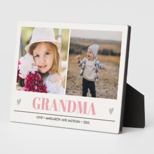 GRANDMA Grandchildren 2 Photo pink iGRAY HEARTS Plaque