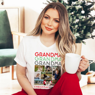 Grandma Grandkid Family Picture Collage Christmas T-Shirt
