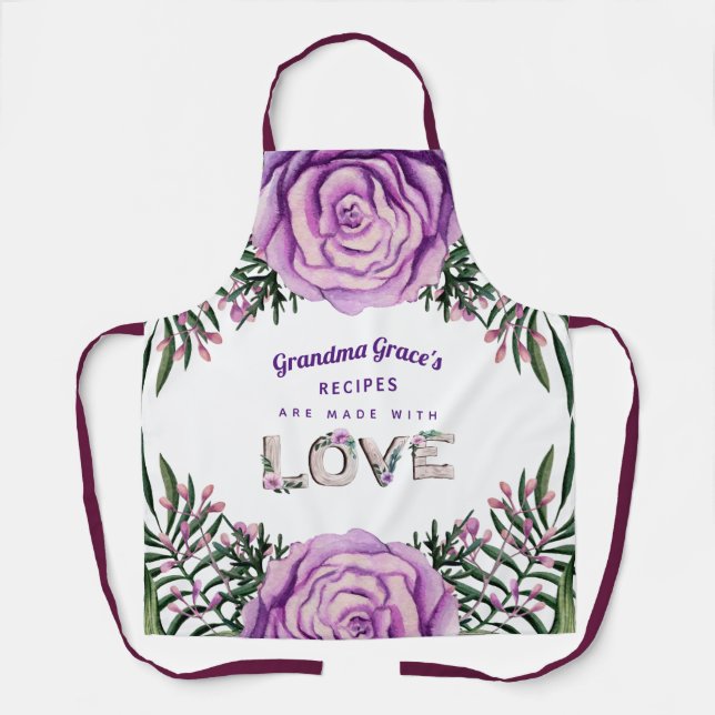 Grandma Grandkids Gift Floral Cooking Baking Chefs Apron (Front)