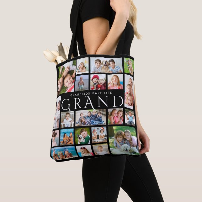 Grandma GRANDKIDS MAKE LIFE GRAND 21 Photo Collage Tote Bag (Close Up)