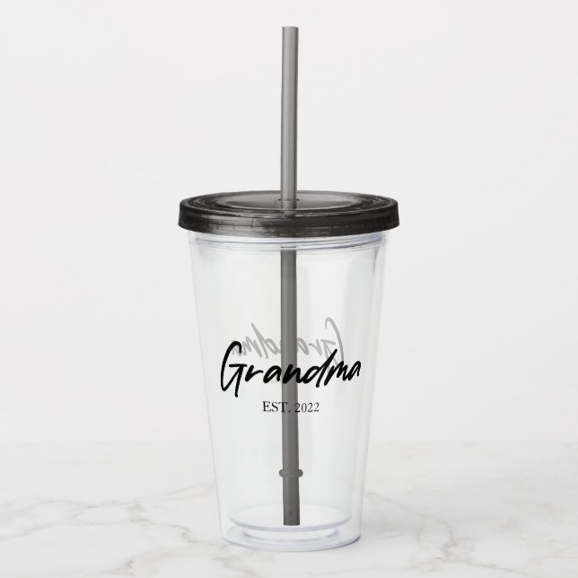 Grandma Grandmother Custom Est Year Minimal Simple Acrylic Tumbler (Front)