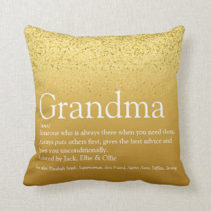 Grandma, Grandmother Definition Gold Glitter Cushion