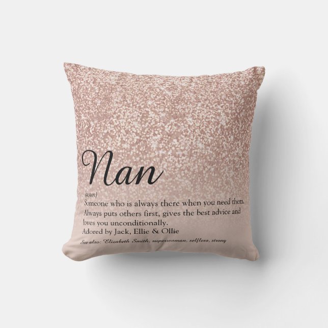 Grandma Grandmother Definition Rose Gold Glitter Cushion (Front)